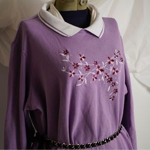 Vintage Purple Embroidered Grandma Collared Sweatshirt